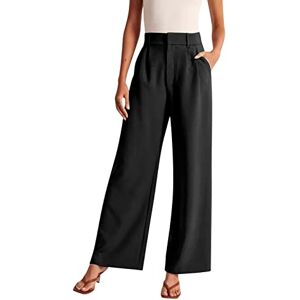 BGKKTLW Womens Casual Dresses Women High Waist Casual Wide Leg Long Dress Pants Trousers Plus Size Business Office Straight Work Pants with Pockets(Black,XX-Large)