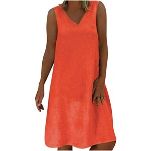 Zeiayuas Linen Summer Dress for Women UK V Neck Sleeveless Tank Dresses Holiday Beach Party Tunic Dresses Going Out Midi Dress Elegant Solid Color Dress Plus Size 22 Orange