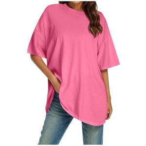 Orbgons Spandex Long Sleeve Shirt Women Crew Neck Fitted Shirt Basic Tops Short Sleeves Summer T Shirt Tops Classic T Shirt Tee Blouses Women Work (Hot Pink, XL)