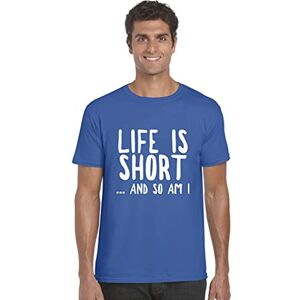 Crazy Tees Life is Short and So Am I Tee T-Shirt Funny Unisex Mens Womens T Shirt Top Royal Blue