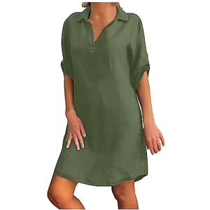 Dresses for Women UK Clearance Summer Midi Dresses Casual Loose Sundress V-Neck Solid Half Sleeve T Shirts Dress Beach Holiday Knee Length Dress Flowy Party Dresses Army Green