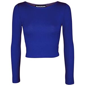 Hamishkane Ladies Plain Round Neck Long Sleeve Crop Top Casual Basic Summer T-Shirt Royal Blue