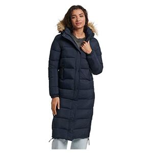 Superdry Women's Long Quilted Jacket with Hood with Faux Fur Trim, dark navy blue, 44