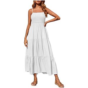 Generic O-896 White Women Sleeveless Spaghetti Strap Dresses Dresses for Women Crew Neck Chiffon Beach Bohemian Hawaiian Tropical Basic Maxi Long Fall Summer Dresses 2024 Clothes KR XL