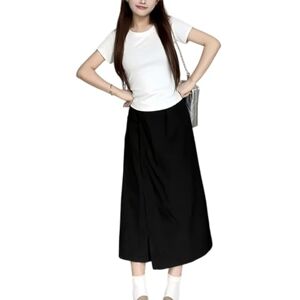 Sheng Women Loose Skinny Eight-Cut Culottes, Cropped Casual A-Line Elastic High-Waisted Wide Leg Skirt Pants with Pockets (Black,M)