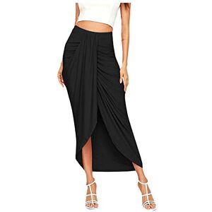 Sanahy Women's Casual Slit Wrap Asymmetrical Elastic High Waist Maxi Draped Skirt Casual Boho Summer Beach Midi Wrap Skirts(Black,M)