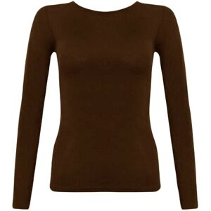 New Ladies Long Sleeve Round Neck Plain Basic Women's Stretch T-Shirt (Brown, 10)