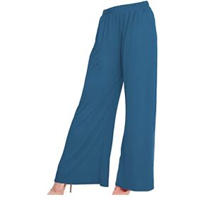 ELUM Women's Ladies Palazzo Wide Leg Flared Elasticated Stretch Plus Size Plain Trousers Pants UK 8-26 Teal