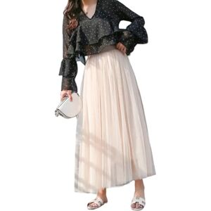 GerRit Skirt Spring Summer Mesh Skirt High Waist Slim And Versatile A-line Pleated Puff Skirt-apricot-78cm