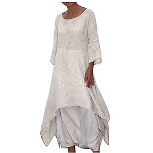 Blouses High Neck For Women Uk Elegant White Women Cotton Linen Shirt Long Length Tunic Tops UK 3/4 Sleeve Baggy Blouse Plus Size Solid Elegant Floaty Swing Top Shirts Loose Fit Oversized Pullover Tops Clearance White