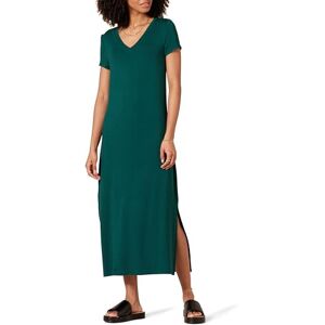 Amazon Essentials Women's Jersey V-Neck Short-Sleeved Midi-Length Dress, Dark Green, L