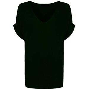 heartcatchers New Ladies Women V Neck Turn Up Short Sleeve Baggy T-Shirt Top Plus Size UK 8-26 (M/L 12/14, Bottle Green)