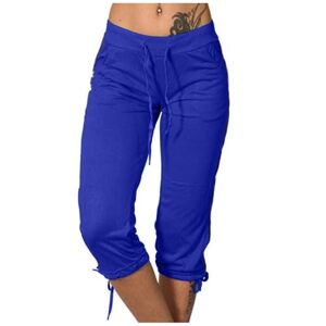PRiME Capri Pants for Women UK Summer Cropped Trousers Elasticated Waist Capri Trousers Drawstring Mid Rise Cropped Leggings Casual Yoga Jogger Pants,Blue2,Medium