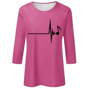 Lightning Deals Of The Day Prime Sale Angxiwan Going Out Tops for Women UK Women's Round Neck Short Sleeve EKG Printed T Shirt Fashionable Casual Top Cotton Tee Shirts for Women UK Ladies Summer Blouses Hot Pink