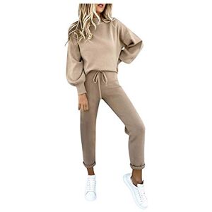 Strand Urlaub Loungewear Streetwear Women's Trouser Suit Wedding Festive Elegant 2-Piece Round Collar Long Sleeve Tops + High Waist Wide Leg Casual Trousers Loungewear Plain Two Piece Tracksuit Set Sports Suit, khaki, M