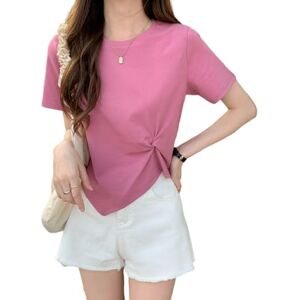 MITALITY Short sleeve tops for women uk Short Slim Fit Bottoming Shirt Solid Color Top For Women Summer High Waist Irregular Short Sleeve T-Shirt For Women-Rose Red-S