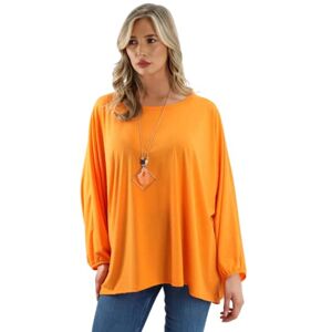 Crazy Fashion Plain Long Sleeve Shirts for Women Summer Tops Made in Italy Round Neck Soft Feel Elasticated Necklace Baggy Loose Fit Batwing Blouse Shirt Top Orange 18-20