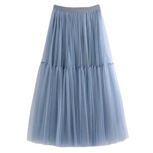 SZEHGLJP skirt Tulle Skirt Women Large Swing Fluffy High Waist Mid Length Cake Mesh Fairy A-line Mesh Long Skirts For Women-haze Blue-waist 60-106cm