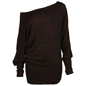 Ladies Off Shoulder Batwing Long Sleeved Plain T-Shirt Womens Tunic Top Loose Fit Party Tees Sizes UK 8-26 (Brown UK 20-22)