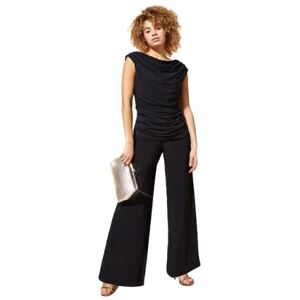 Roman Originals Women Jersey Cowl Neck Ruched Jumpsuit - Ladies Fashion Jumpsuits for Casual Everyday Dinner Party Summer Workwear - Black - Size 20