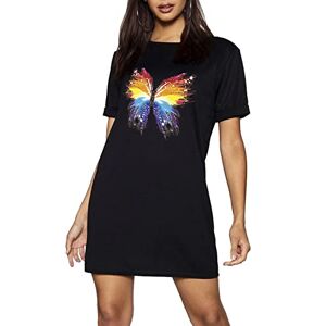 Fashion Star Womens Abstract Butterfly Printed Turn Up Sleeve Tunic Pullover Oversized Baggy T Shirt Mini Dress Black Plus Size (UK 20/22)