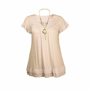 Generic MMK&#174; Women’s Frill Necklace Gypsy Plus Size Tunic Top - Ladies Ruffle Frill Short Sleeve Long V-Neck Tank Tops (Beige, 16-18)