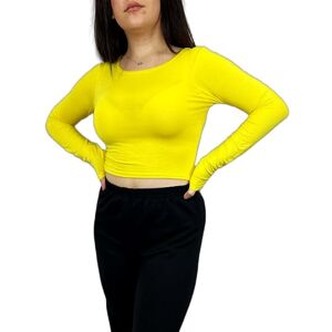 Luxe Womens Crop Long Sleeve T Shirt Ladies Short Plain Basic Round Neck Shirts Top 8-14 Yellow