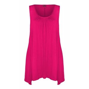 Zarviczonia Women Ladies Hanky Hem Sleeveless Flared Jersey Long Tunic Flared Swing Vest Top Fuchsia