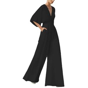 DWANDA Women Deep V Halter Neck Wide Leg Jumpsuit with Pockets Sleeveless Trousers Romper Wedding Party Evening Formal Dresses