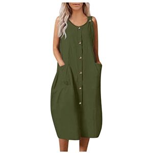 Royal Blue Dress For Women White Dress for Women Black Dresses for Women UK Denim Pinafore Dresses for Women UK V Neck Plain Button Down Linen Dresses with Pockets Sleeveless Midi Dresses Tank Dresses Maxi Dress Dark Green 3XL