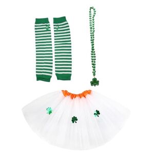 ESSECMBS Womens St. Patricks Day Skirt Set Green Tulle Skirt with Headband Sunglasses Oversleeves Irish Festival Costume (3PCS C, One Size)