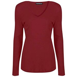 Hamishkne Ladies Long Sleeve V Neck T-Shirt Stretchy Slim Fit Plain Jersey Basic Casual Top Wine