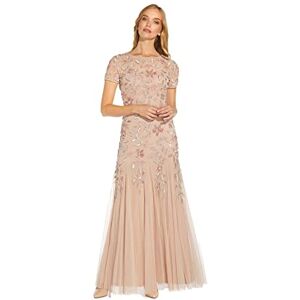 Adrianna Papell Women's Short-Sleeve Floral Beaded Godet Gown Dress, Blush, 14