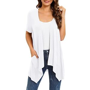 TTorju Women Chiffon Kimono Cardigans Summer Short Sleeve Blouse Lightweight Open Front Solid Color Tops Work Officce for Women Tops Cover Ups for Ladies UK White