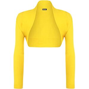WearAll Womens Plus Size Plain Long Sleeve Cropped Ladies Shrug Bolero Cardigan Top Bright Yellow 12-14