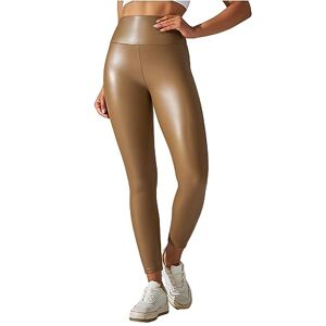 DUROFIT Faux Leather Leggings for Women Wet Look Leather Pants High Waist Leather Trousers High Waist Tummy Control Tights Brown 2XL
