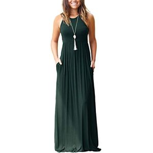 PCEAIIH Women's Casual Long Sleeve Maxi Dress Loose Long Dresses with Pockets (S-B-Dark Green)