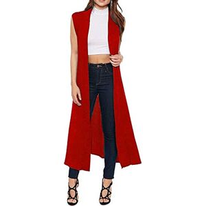 Candid Styles Womens Ladies Boyfriend Sleeveless Open Long Maxi Plain Cardigan Top 8-26, 24-26, Red