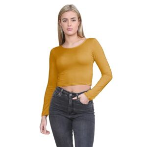 janisramone&#174; Ladies Tops, Classic Crew Neck Long Sleeve Tops Women - Soft & Stretchy Crop Tops for Women, Ideal for Casual or Going Out Tops Camel
