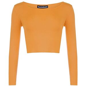 Hamishkane Ladies Plain Round Neck Long Sleeve Crop Top Casual Basic Summer T-Shirt Orange