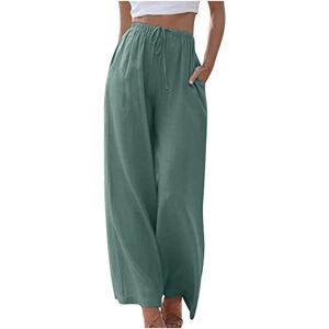 Summer Trousers For Women Uk TURWXGSO Wide Leg Trousers for Women Casual Elastic High Waist Pants Solid Color Pleated Palazzo Trouser Pants Loose Comfy Pants with Pockets