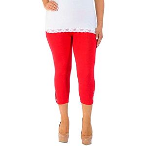 GirlzWalk New Womens Plus Size Cropped Leggings Ladies Butterfly Stud Rhinestone Trousers Bottoms Elasticated 3/4 Length (Red, 28-30)