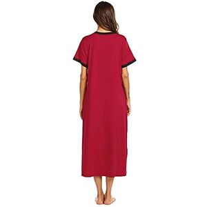 Janly Clearance Sale Dresses for Women Summer, Women’s Nightshirt Short Sleeve Nightgown Ultra-Soft Full Length Sleepwear Dress, Plain Color Sundress, for Holiday Wedding Birhday Party (Wine-XL)