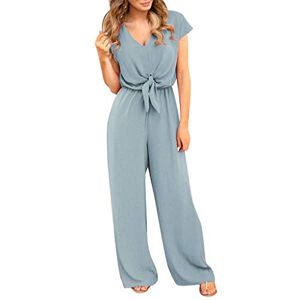 Janly Clearance Sale Women Summer V Neck Lace Up Short Sleeve Rompers Jumpsuit Playsuit , for Summer (Blue-M)