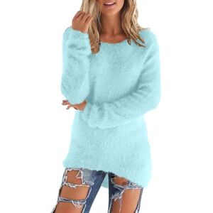 Deal Of The Day Today Sale Zeiayuas Ladies Fleece Tops Long Sleeve Sherpa Pile Pullover Fuzzy Fleece Sweatshirt Womens Winter Warm Jumper Teddy Fluffy Tunic Top Loose Solid Color Crewneck Sweater UK Sky Blue