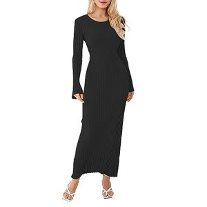 Betrodi Women Knitted Bodycon Dress Long Sleeve Crewneck Tie Back Long Dress Slim Fit Maxi Pencil Dress Sweater Dresses (Black, S)