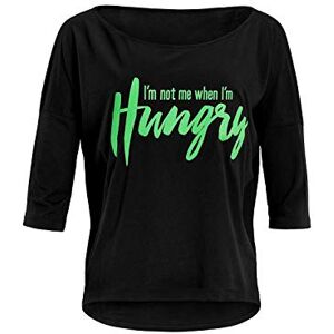 Winshape Women's Damen Ultra leichtes Modal-3/4-Arm Shirt MCS001 mit neon grünem „I am not me When I am Hungry” Glitzer-Aufdruck Yoga Shirt, Schwarz-Neon-Grün-Glitzer, XS