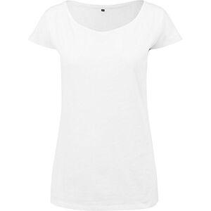 Build Your Brand Women's Wideneck Tee T-Shirt, White, XS
