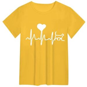 Generic Short Sleeve Tops for Women UK Summer Crewneck Heart Print Blouse Ladies Casual Loose Fit T Shirts Elegant Dressy Tunics Yellow