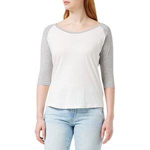 Build Your Brand Women's Ladies 3/4 Contrast Raglan Tee T-Shirt, White/Heather Grey, X-Large